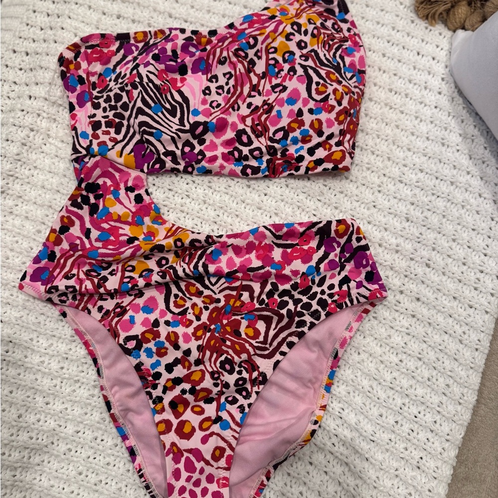 Jessica Simpson Pink Multicolor Cut Out One Piece Swimsuit NWT